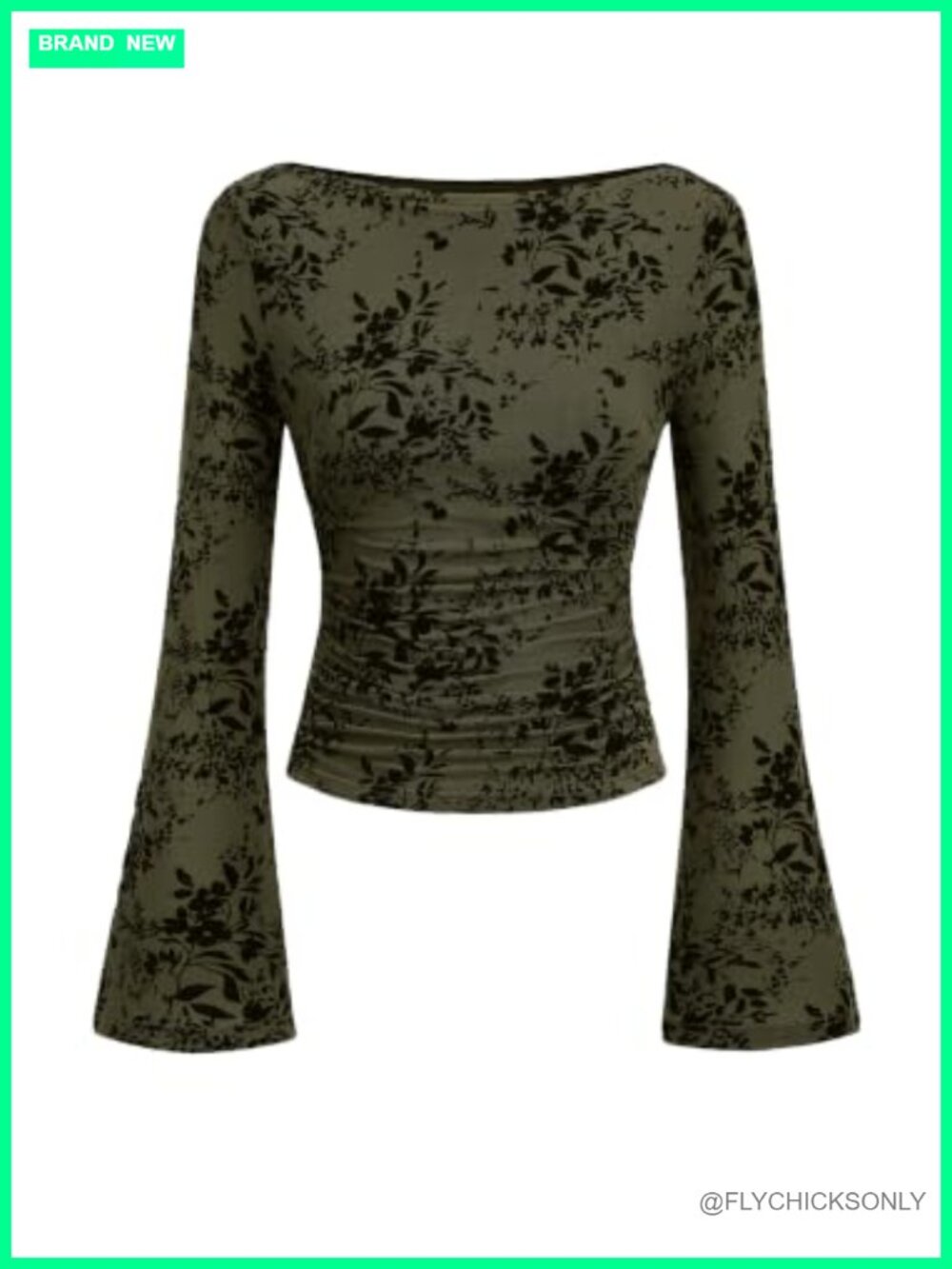 PRETTYGARDEN Bell Sleeve Floral Mesh Crop Top Blouse